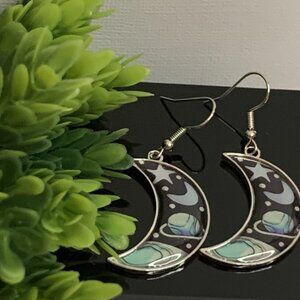 Moon Earring, Science Earring, Planet Earring, Punk Goth Earring, Nature Earring